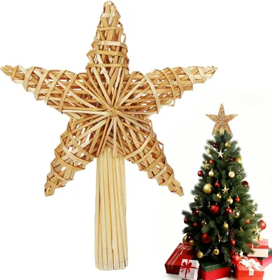 Produktbild von Kerstbaumspitze Stern, natürliches Stroh, 30,5 x 20 cm, rustikale Weihnachtsdeko
