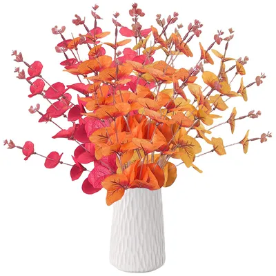 Image de 9 feuilles d'eucalyptus artificielles, 35 cm. Décoration d'automne avec de l'eucalyptus, branche d'eucalyptus artificielle, fleur artificielle, branches d'eucalyptus artificielles pour l'automne, pour la maison, les mariages et les décorations de table.