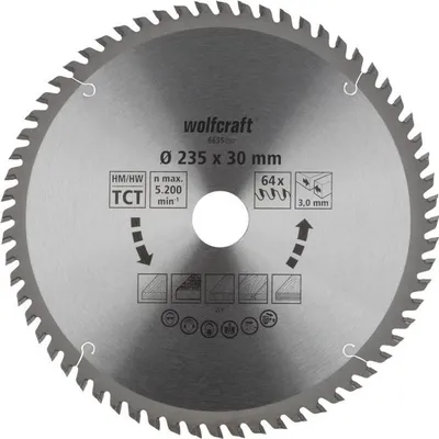 Zdjęcie produktu dla Tarcza pilarska Wolfcraft 235 x 30 mm 64 zęby z węglików spiekanych