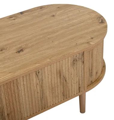 Produktbild von MODFU Couchtisch oval Wohnzimmertisch mit Wellenoptik,Beistelltisch höhenverstellbar Sofatisch mit Stauraum,Kaffeetisch funktional, MDF+Kiefernholz,Eiche