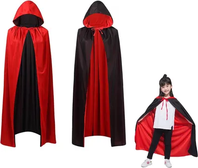 Obrázek produktu pro Dětská vampýrská pláštěnka, 90 cm, černá a červená, s kapucí, vhodná jako kostým na Halloween