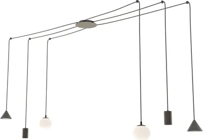 Obrázok produktu pre Dizajnová závesná lampa pavúk čierna nastaviteľná FUJI 2xE14 / 2xGU10 / 2xGX53 10W Emibig