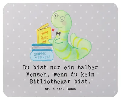 Produktbild von Mr. & Mrs. Panda Mouse Pad Bibliothekar Herz - Grau Pastell - Geschenk, notebook mauspad, Bibliothek, Lustig, Mousepad, laptop, pc mausunterlage, Spruch, Buchhandlung