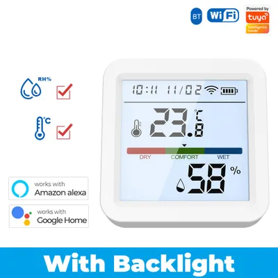 Obrázok produktu pre Vlhkomer Tuya WiFi Bluetooth Dvojrežimový LCD tester teploty vlhkosti Aplikácia pre mobilný telefón Diaľkové ovládanie Inteligentné prepojenie Kompatibilný s Alexa a Google Home na hlasové ovládanie