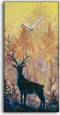 Produktbild von Dekor Leinwand Uhr Wandbilder 30x60 Malerei Wald Bäume Tiere Hirsche Kunst - weiße Hände