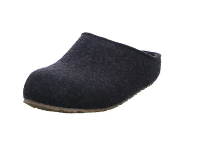 Image de Haflinger Michl Grizzly Pantoufles en laine vierge pour femmes et hommes, graphite, voûte plantaire en liège recouverte de laine vierge
