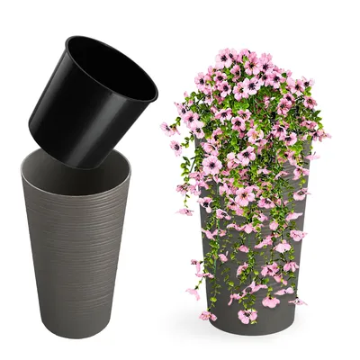 Image de KADAX Pot de fleurs avec copeaux de bois "Latina", protection pour pot de fleurs, 30cm, Gris
