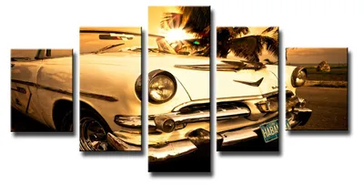 Produktbild von Visario Leinwandbild Klassische Autos 160x80 cm – 5-teilig, Bild Wandbild Kunstdruck, aufhängfertig, Echtholzrahmen, Zackenaufhänger, Art. 5545