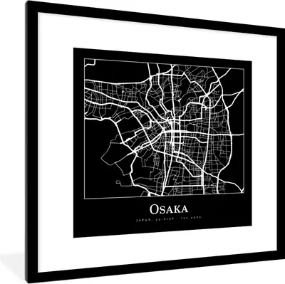 Produktbild von MuchoWow® Gerahmtes Poster Karte - Osaka - Stadtplan 40x40 cm - Poster mit Schwarzem Bilderrahmen Wandposter Rahmen Foto Bilder - Poster - Plakat im Rahmen