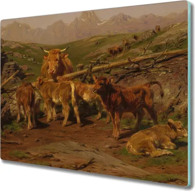 Produktbild von Coloray Hackbrett Herdabdeckplatte 60x52 cm Küchenbrett Kochplattenabdeckung Schneidebrett - Tiere Kuh Landschaft