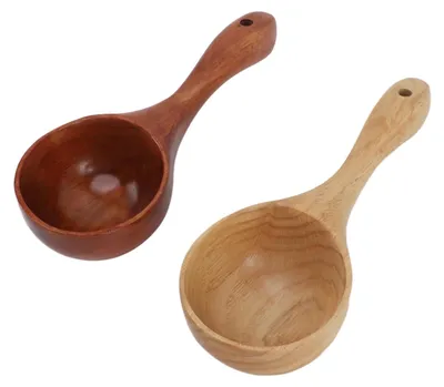Image de 2 cuillères en bois pour la cuisine - Cuillères à soupe avec long manche