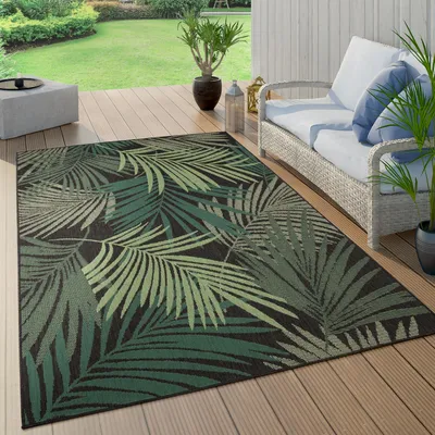 Produktbild von Outdoor Teppich Wetterfest Balkon Palmen Dschungel Florales Boho Muster Grün Grösse 240x340 cm