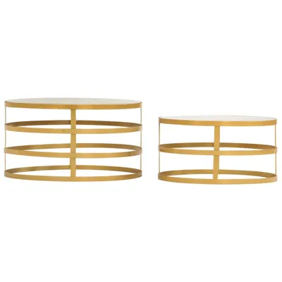 Image de vidaXL Ensemble de tables basses 2 pièces marbre laiton et blanc