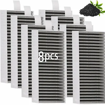 Obrázek produktu pro Filtr s aktivním uhlím pro odsávač par, 8 kusů, rozměry 195x75x35 mm, kompatibilní s modely Siemens HZ9VRCR0, Bosch HEZ9VRUD0, Neff Z821VR0, Gaggenau CA282111