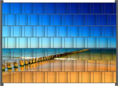 Produktbild von Wallario Zaunsichtschutz mit Motiv Sandstrand in orange - Blaues Meer - Blauer Himmel für Ein- und Doppelstabmatten Zäune in der Größe 200 x 140 cm