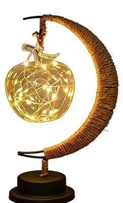 LED-Tischlampe Apfel-Halbmond, batteriebetrieben, warmweiß, braun-gold