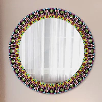 Produktbild von Kosmetikspiegel Spiegel - Flurspiegel - Spiegel mit Modischem Print – Dekospiegel - Psychodelisch Mandala Muster - Rund: Ø60 cm