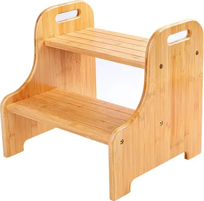 Immagine prodotto di Scaletta per bambini - Scaletta a due gradini - Realizzata in bambù - Con maniglie per il trasporto - Adatta per cucina, bagno e soggiorno - Disponibile in diversi colori