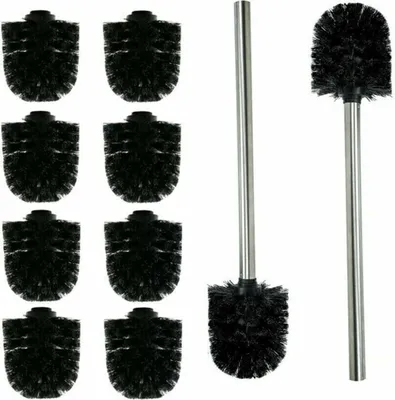 Produktbild von 10x Ersatz Bürstenkopf SCHWARZ + 2x Griff Edelstahl Toilettenbürste Klobürste WC