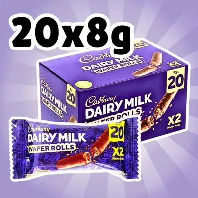 Produktbild von 20× Cadbury Dairy Milk Wafer Rolls – Schokoladen-Waffelröllchen, 20×8 g