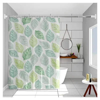 Produktbild von Duschvorhang 200 x 240 cm mit grünen Blättern, wasserdicht und antischimmel, waschbar, mit Ösen und Haken