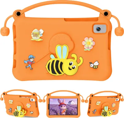 Image de Étui pour enfants pour Samsung Galaxy Tab A 8,0"/Tab A7 Lite/Tab A9/Tab A11 8,7", léger, résistant aux chocs, avec poignée et support en forme d'abeille Orange