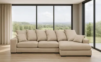 Produktbild von Kaiser Möbel Ecksofa mit schlaffunktion und bettkasten, Sofa L-form, Couch L-form Gabon Hellbeige Ottomane Rechts