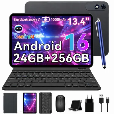 Zdjęcie produktu dla Tablet TABWEE T60Pro 13,4" z systemem Android 16, 24 GB (8+16) + 256 GB/2 TB TF, bateria 10 000 mAh, wyświetlacz Incell 2K/120 Hz/5G WiFi, w zestawie z etui, myszą, klawiaturą i zestawem słuchawkowym z przewodem