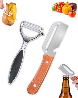 Produktbild von Multifunktionaler Gemüseschäler - 2er-Set mit Holzgriff - Y-Sparschäler für die Küche