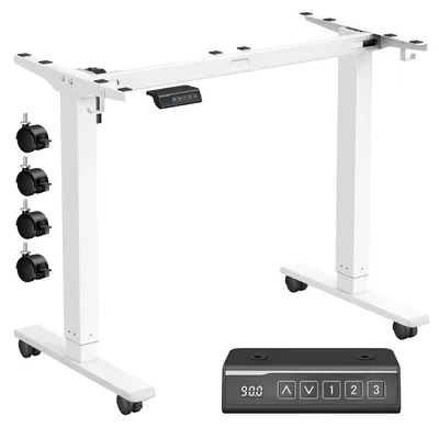 Produktbild von Elektrisch verstellbares Schreibtischgestell mit 2 Haken und Memory-Funktion | Weiß | 90–140 x 59,6 x 72–120 cm