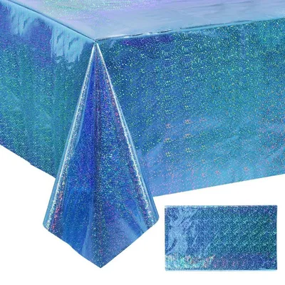 Zdjęcie produktu dla Obrus niebieski, brokatowy, 274x137 cm, idealny na urodziny i imprezy