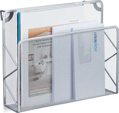 Produktbild von Relaxdays Zeitschriftenhalter Wand, Zeitungsablage hängend, Wandkorb, HBT 28x35,5x10 cm, Magazinhalter, Metall, silber