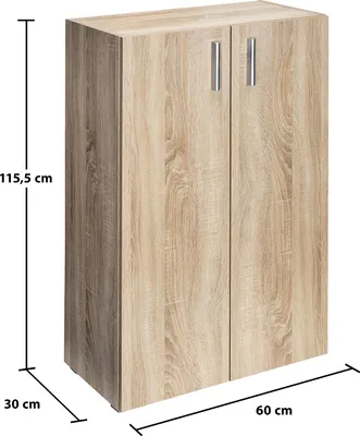 Image de Casaria Armoire avec portes 115,5 x 60 x 30 cm Meuble de rangement VELA chêne 3 niveaux pour salon bureau chambre