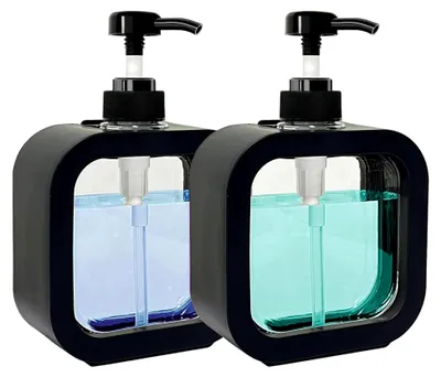 Produktbild von Seifenspender-Set, 2 Stück, 300 ml Pumpspender, Nachfüllbare Kunststoffspender für Duschgel und Shampoo (Schwarz)