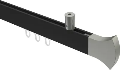 Produktbild von Interdeco Innenlaufstange / Gardinenstange mit Innenlauf Schwarz / Edelstahl-Optik, Typ Sonius Conex (Rundung) Deckenmontage, 14x35 mm 1-läufig, 220 cm