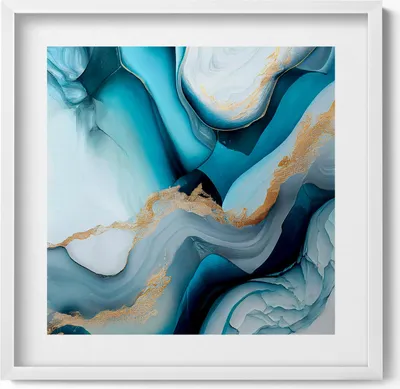 Produktbild von Flüssige Marmortextur mit Gold– Wandbild mit Rahmen – Gerahmtes Bild  – Wanddekoration – 50x50 cm –  Weiß Rahmen