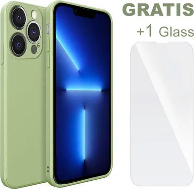 Produktbild von SOONTEC Schutzhülle (Grün) für Apple IPhone 13 Pro, Schutzhülle TPU Case + 1 Displayschutz Panzerglas, FULL COVER GLASS