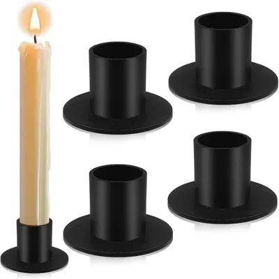 Produktbild von Metallische Kerzenständer, Set aus 4, schwarze Stumpenkerzenhalter, Vintage-Retro-Kerzenständer für Hochzeit, Geburtstag, Weihnachten (Stil A)