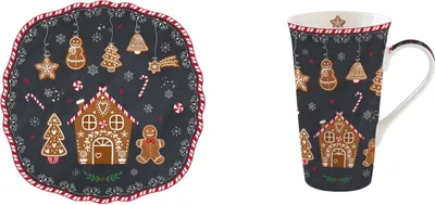 Produktbild von 2tlg. Frühstücksset GINGERBREAD Lebkuchenmännchen Jumbobecher + Teller Easy Life