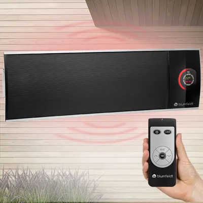 Produktbild von Klarstein Heizstrahler, Elektrische Heizung für Terrasse, Infrarotstrahler mit Fernbedienung, Timer, LED-Anzeige, IP44 Infrarot Heizstrahler, CO2-Freie, Energieeffiziente Heizung, Dunkelstrahler 2200W