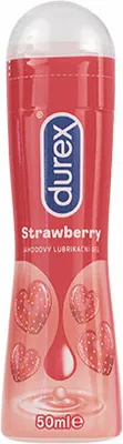 A bottle of Durex Play Saucy Strawberry lubricant gel.