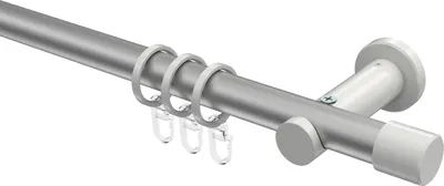 Produktbild von Interdeco Gardinenstange / Vorhangstange Silbergrau / Weiß, Typ Platon Santo (Kappe), 20 mm Ø 1-läufig, 120 cm