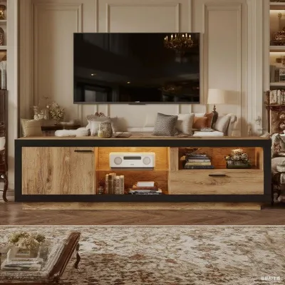 Immagine prodotto di Mobile TV con illuminazione LED e ripiani in vetro, dimensioni 160x40x50 cm, colore: nero e noce
