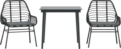 Produktbild von vidaXL 3-tlg. Garten-Essgruppe mit Kissen Schwarz Poly Rattan Glas