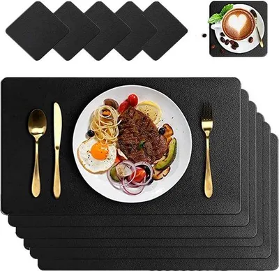 Obrázok produktu pre Uteráky s koženým vzhľadom do kuchyne a jedálne – sada 4 ks – čierne – 45 x 30 cm
