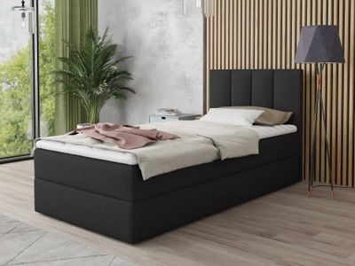 Boxspringbett Star Mini mit Bettkasten, Bonell-Matratze und Topper - Einzelbett mit Matratzentopper, Polsterbett, Bett, Schlafzimmer, Jugendzimmer (Schwarz (Inari 100), 120 x 200 cm)