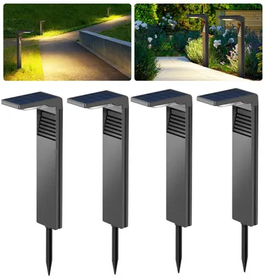 Obrázek produktu pro 4 kusy LED solárních lamp pro venkovní solární osvětlení se 2 režimy Jasné, teplé bílé solární osvětlení cest IP64 Vodotěsné pro venkovní použití, dvory, zahrady, trávníky