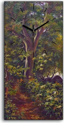 Produktbild von Wohnzimmer-Bild Leinwand Uhr 30x60 Malerei Wald Bäume Fluss Steine Berg Kunst - schwarze Hände