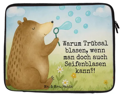 Produktbild von Mr. & Mrs. Panda Laptop Tasche Bär Seifenblasen Design 20 x 28 cm - Weiß - Geschenk, Laptophülle, Teddy, Hülle, Laptoptasche, Case, Lustig Sein Glücklich Traurig Happy