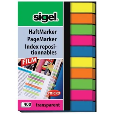 Produktbild von SIGEL HN617 Haftmarker, Folie, grün, blau, violett, gelb, orange, 50x6 mm, 400 Streifen